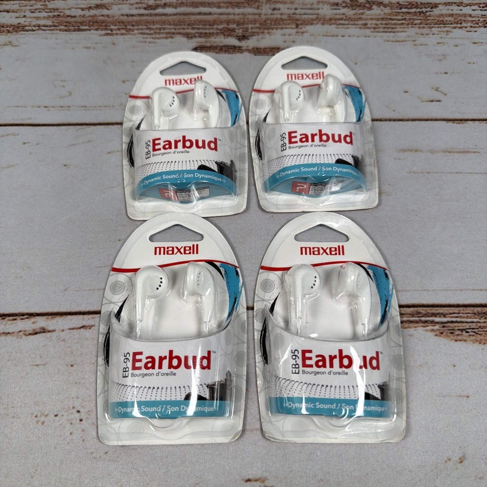 Lot of 4 Maxell EB-95 Wired Earbuds White Brand New Sealed
